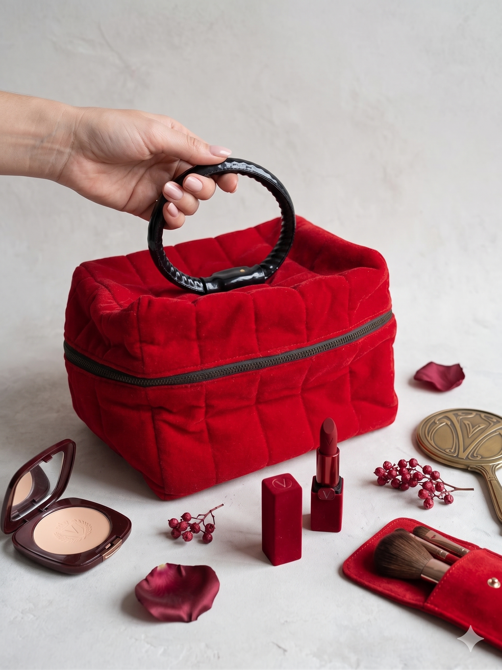 Vintage Red Velvet Box Bag – Retro Cosmetic Bag