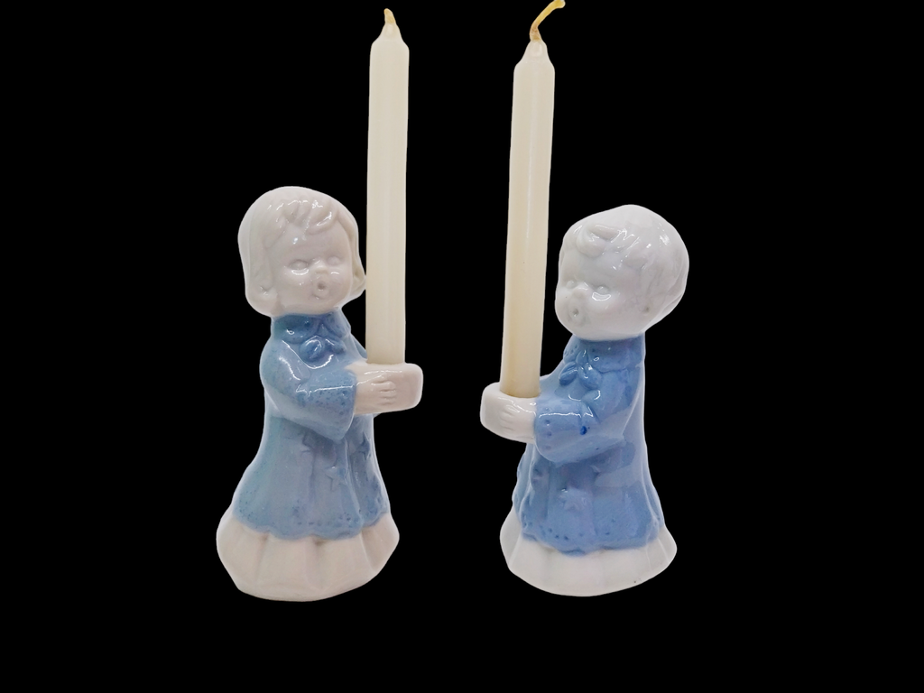 Vintage Porcelain Candle Holder Figurines Set of 2 — with Candles, NOS
