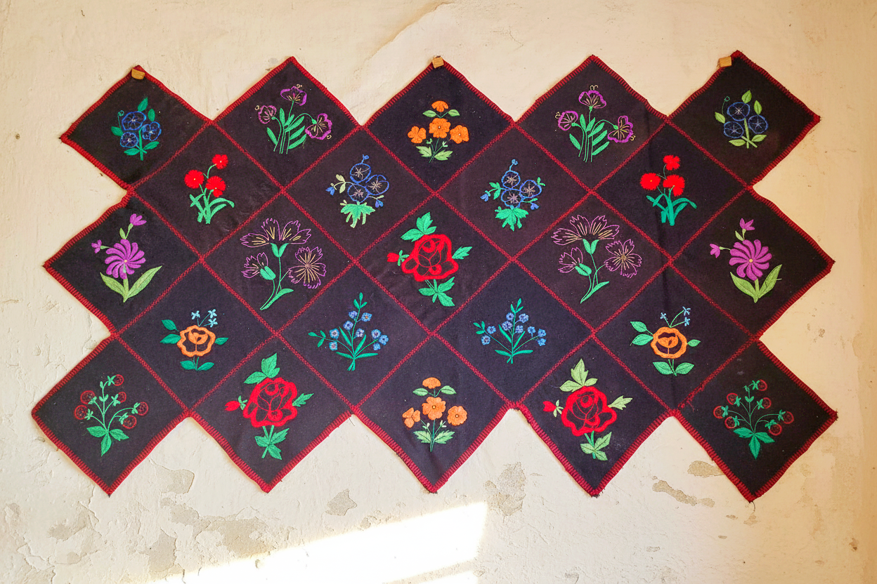 Handmade Embroidered Floral Wall Panel — Vintage Embroidered floral patchwork