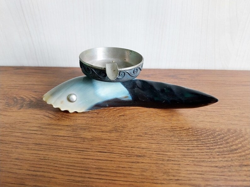 Fish ashtray made of horn and metal, Vintage souvenir from the USSR