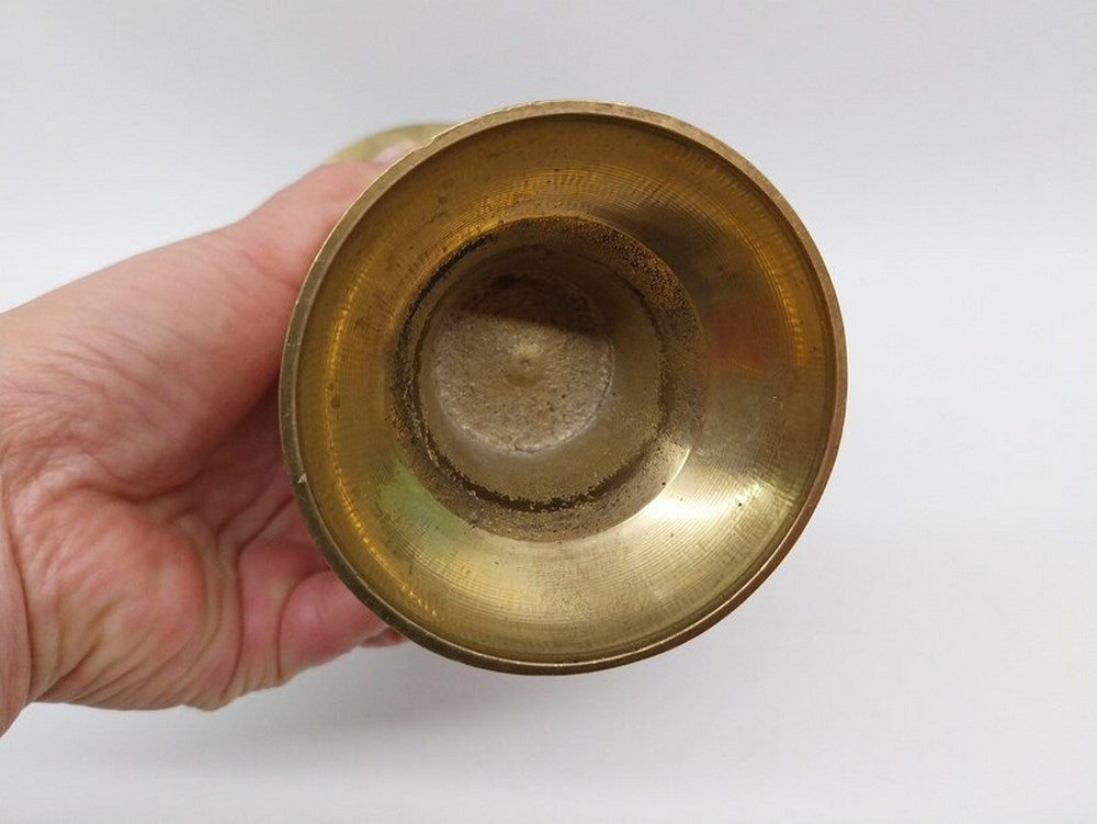 Antique Brass Vase — Ribbed Spiral Relief, Trumpet Neck