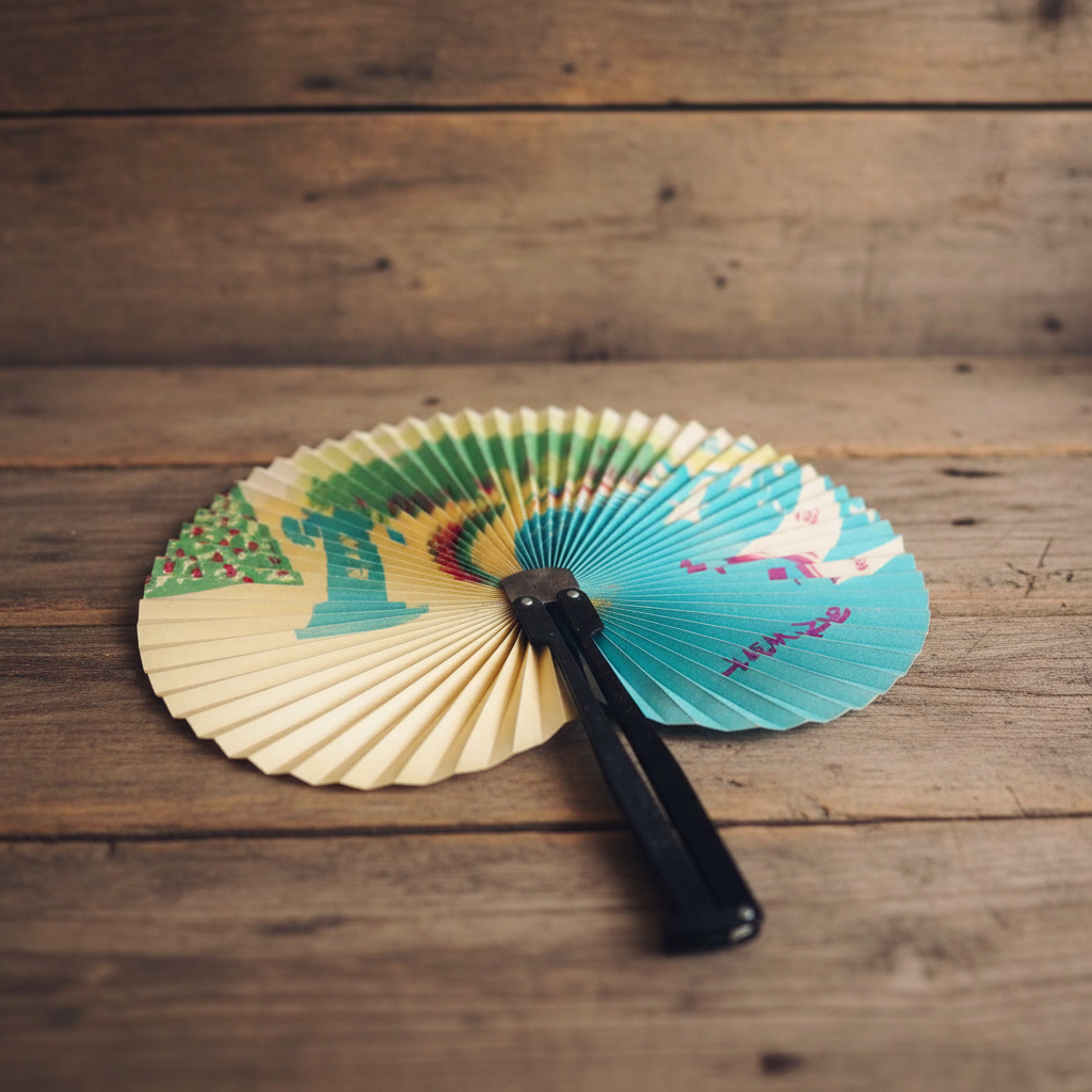 Vintage Japanese fan with world map in vintage setting