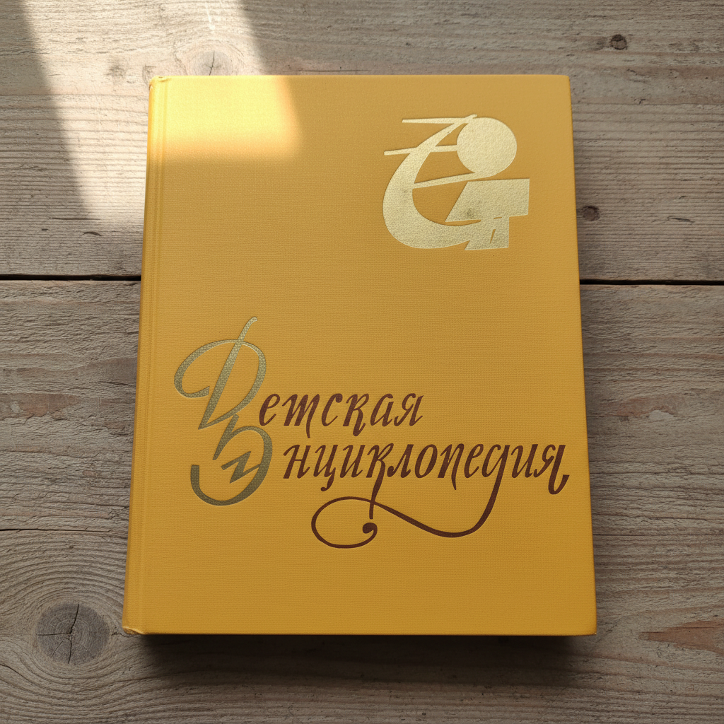 Soviet Children's Encyclopedia front cover — mustard yellow hardcover with gold Cyrillic lettering