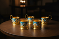 Set of 5 vintage Soviet USSR gold aluminum glass holders podstakannik