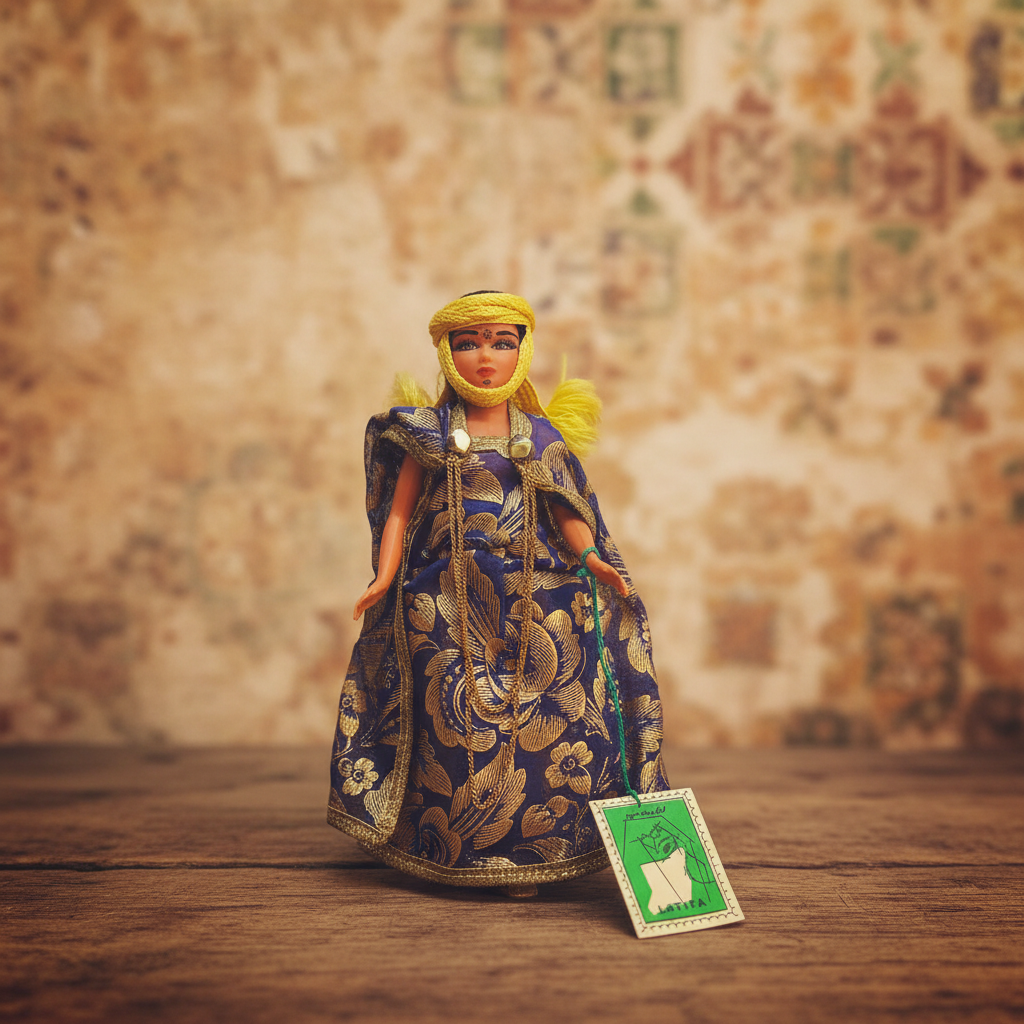 Latifa North African folk doll in vintage setting