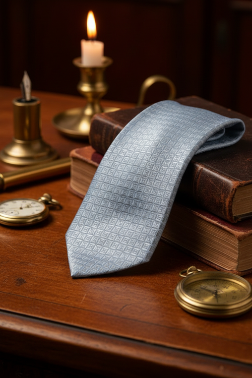 Erve Jacques vintage Italian silk tie in powder blue with geometric jacquard pattern