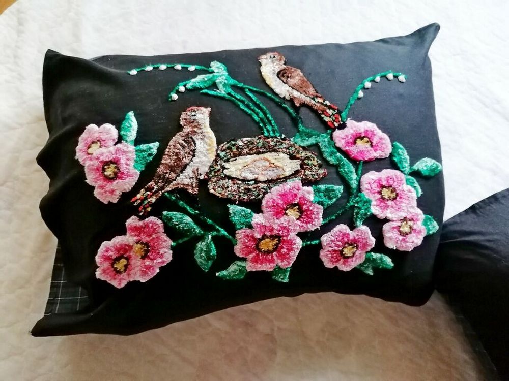Two uniquely beautiful vintage pillowcases, Decorative pillowcases with handmade velvet decoration