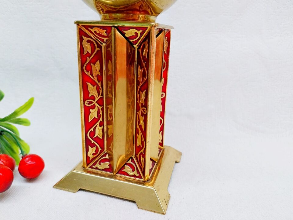 Soviet brass and enamel candleholder – base detail