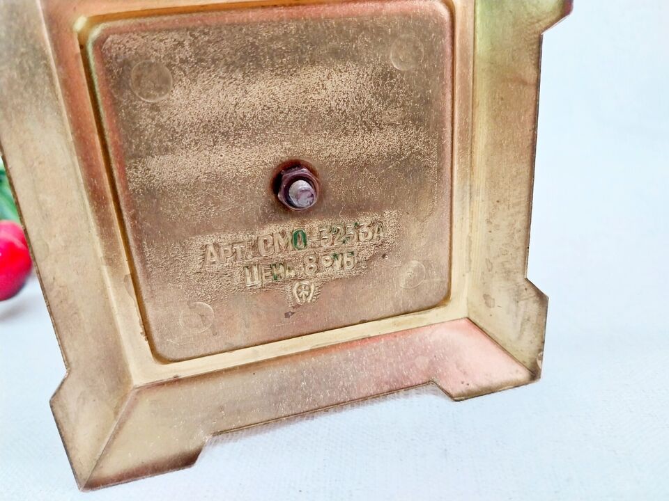 Soviet Gold Tone Metal & Red Enamel Candleholder – USSR, 1980s