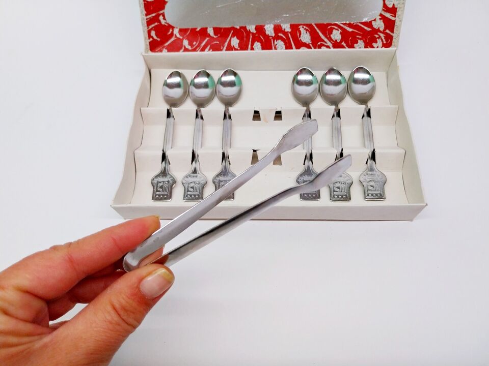 Bulgarian chrome teaspoon set with sugar tong – Zavod Hrom Silistra