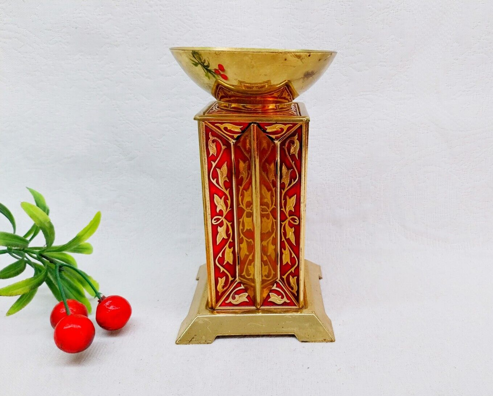 Soviet brass and enamel candleholder – full view