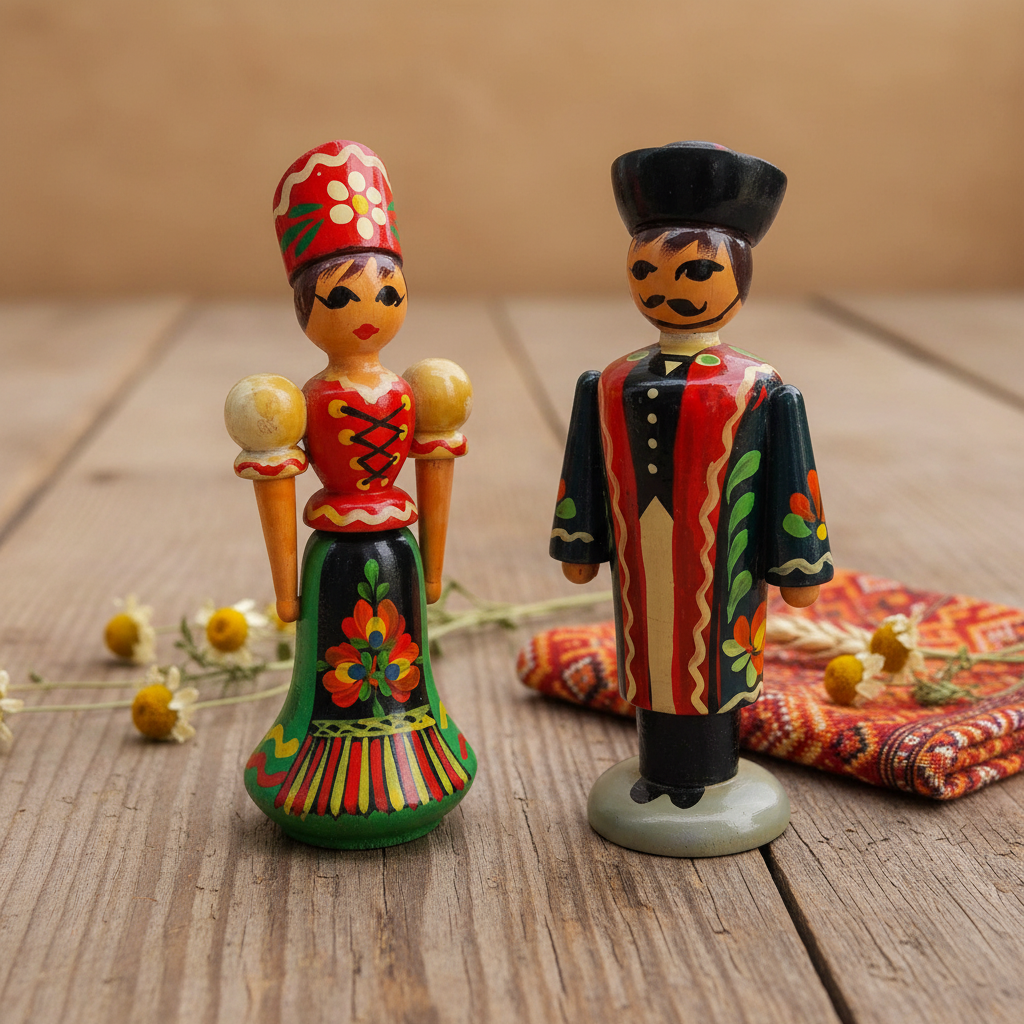 Two hand-painted wooden dolls from the USSR, 1980s