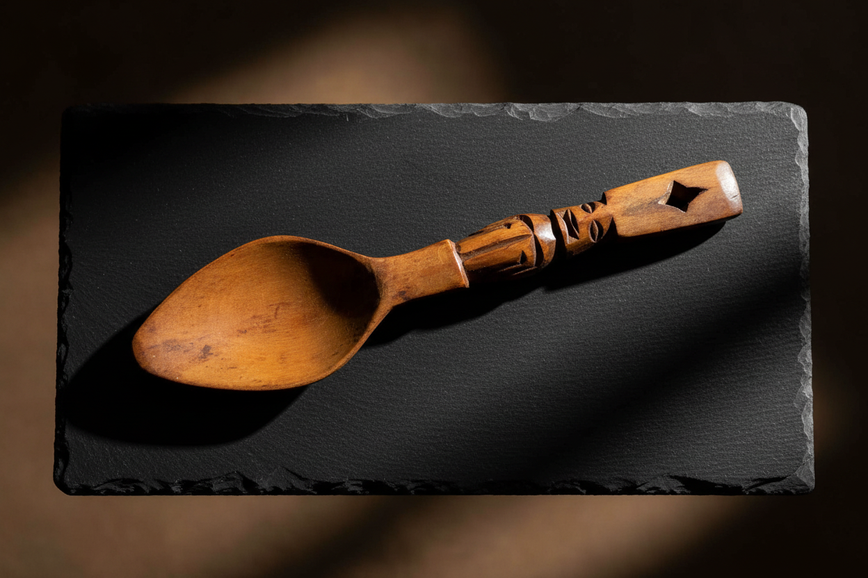 Vintage African wooden spoon, Spoon with hand-carved handle