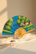 Vintage hand painted Asian fan, Bamboo hand fan