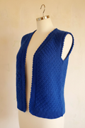 Vintage Hand-Knitted Wool Vest – Cobalt Blue Open Front