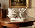 Vintage Porcelain Vase with Three Swans and Roses