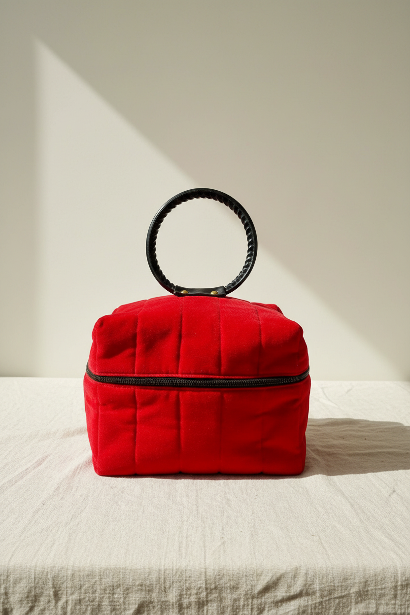 Vintage Red Velvet Box Bag – Retro Cosmetic Bag