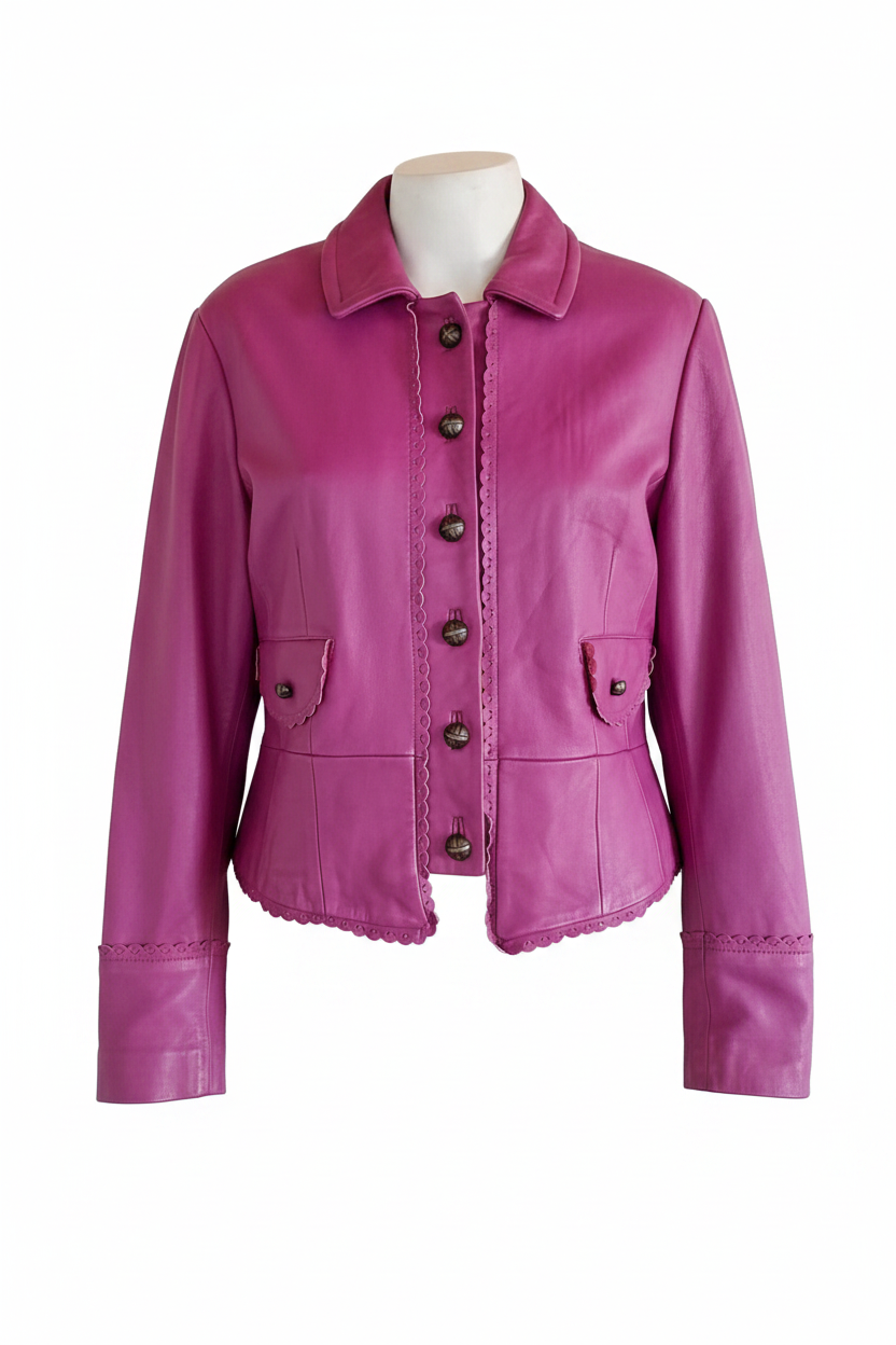 Unique vintage Tintoretto jacket in purple color made of genuine leather, size L