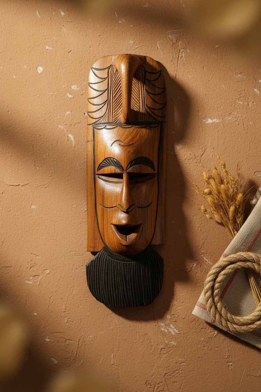 Vintage wooden African mask, hand carved wall hanging mask
